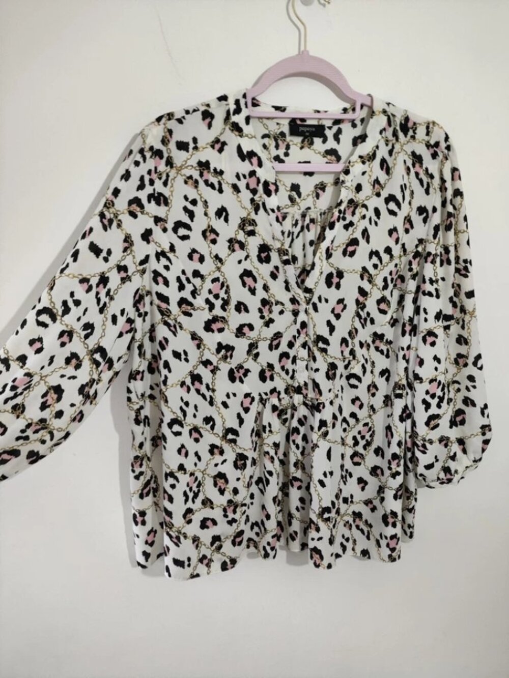 Papaya Blouse top Size 20 White Black Summer Womens Boho Long Sleeve Casual